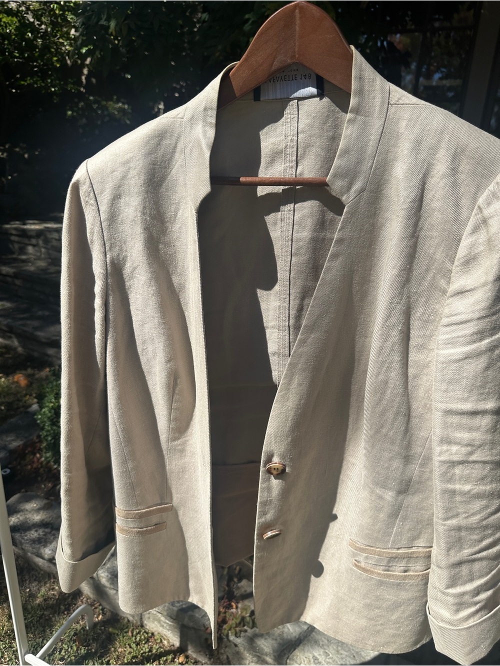 Lafayette 148 New York Beige Open-Front Linen Blazer